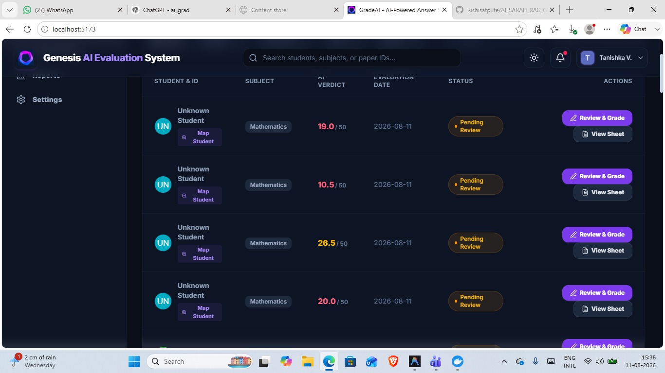 Genesis AI Evaluation audit evidence screen